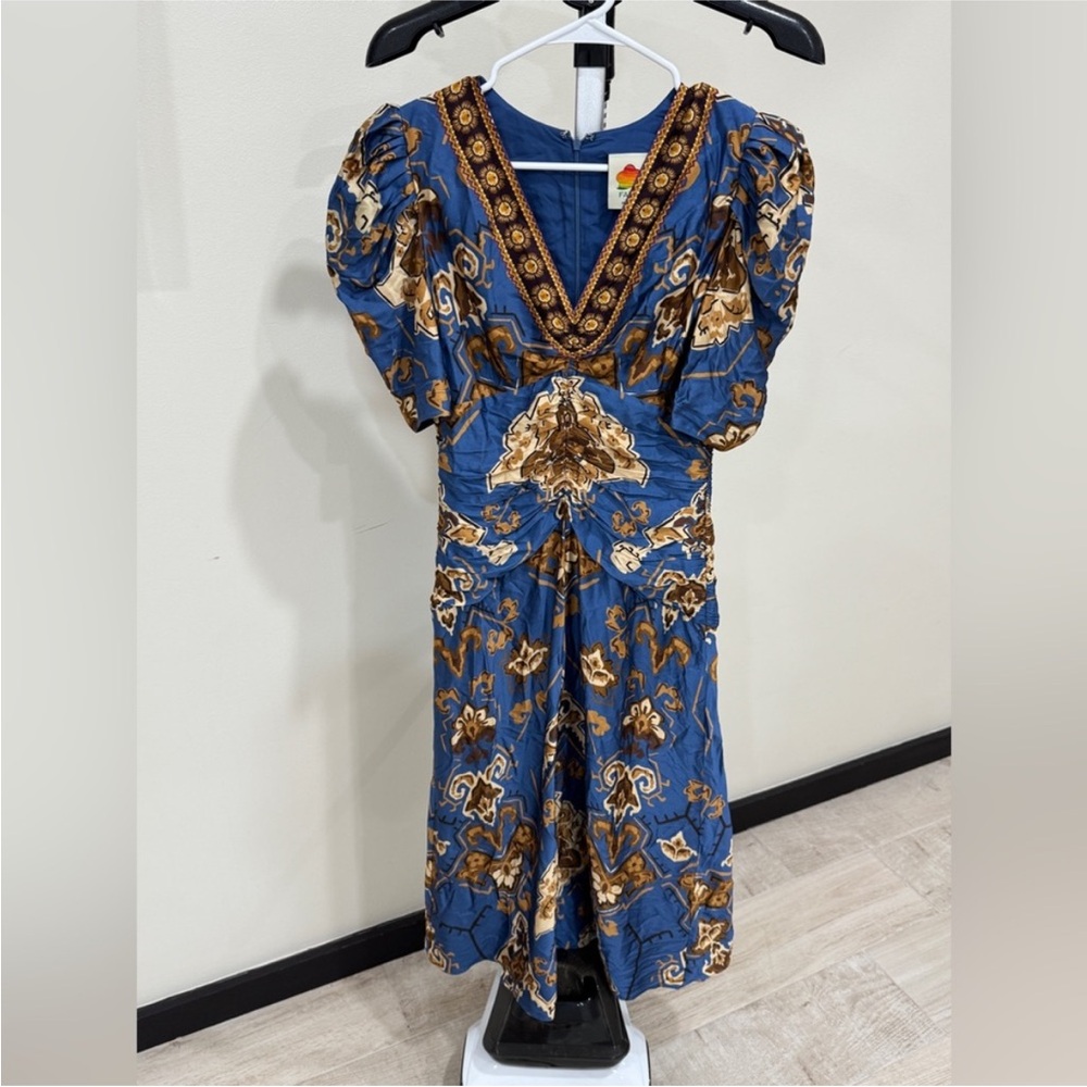 Farm Rio: Blue Ornament Floral Midi Dress - Picture 4 of 10